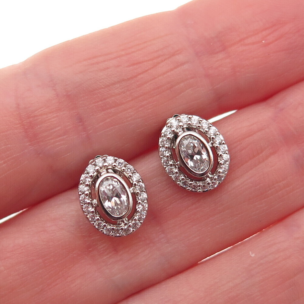 925 Sterling Silver Oval & Round-Cut C Z Stud Earrings